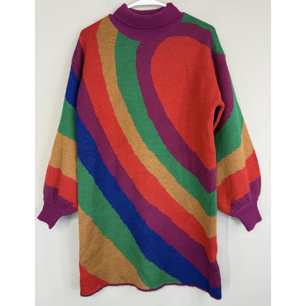 Farm Rio Rainbow Wild Hearts Sweater Dress Women's XS Turtleneck